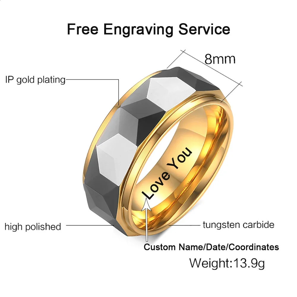 Mens Ring Tungsten Carbide Scratch Resistant 8mm Gold Thumb Finger Punk Metal Wedding Party Engagement Mens Jewelry Waterproof 250420