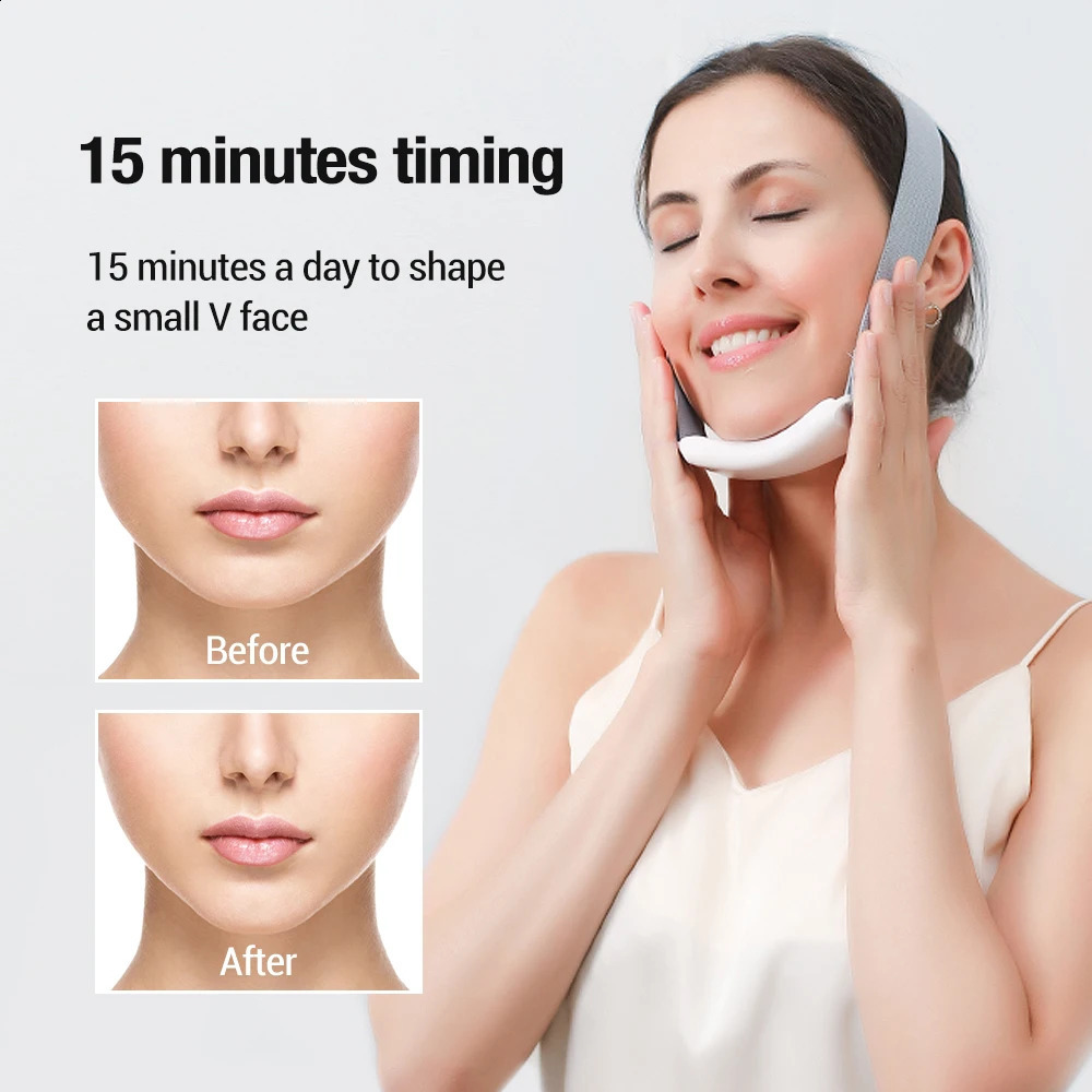 EMS Microcurrent Facial Massager Double Chin Reducer Vibration Heating Skin V Line Face Slimming Lifter Belt 250418