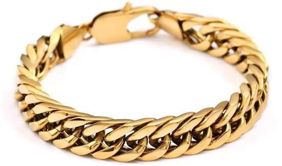 Fashion Stainless Steel Mens Gold Chain Round Cuban Link Chains Bracelet
