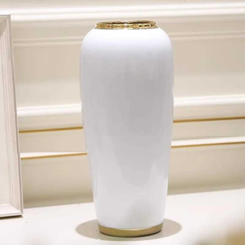 30cm/Nordic Light Luxury White Gold Plated Ceramic Vase Entrance Floral Arrangement Dried Plants Flower Arrangement Vase Liv C251124