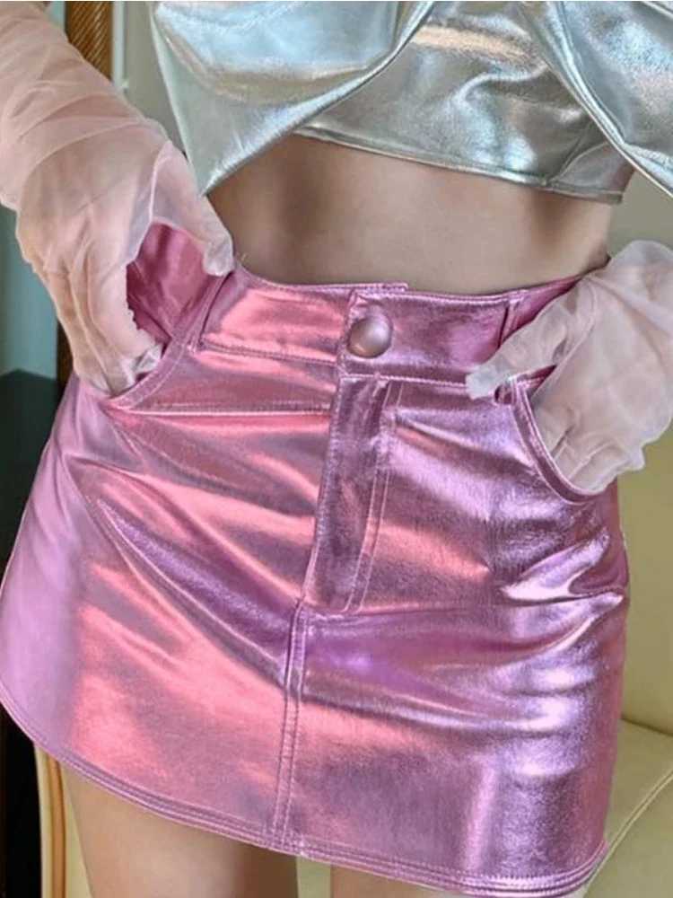 Shestyle Zipper Flight Pocket A-Line Skiing Womens Pink Preparatory Style Y2K High Waist Mini Hot Girl Silver Party Bottom New M250424