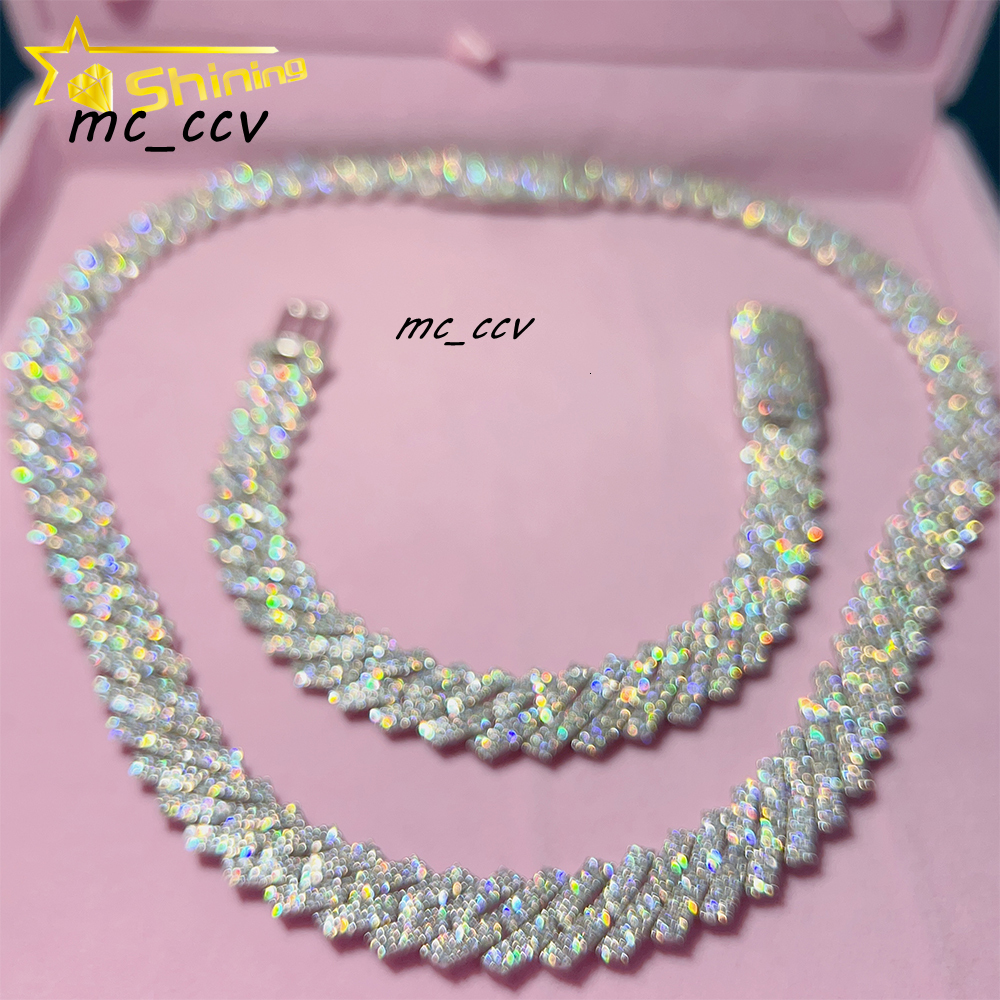 Hot Sale Dropshipping 13mm 2rows Vvs Moissnaite Iced Out Hip Hop Jewelry Moissanite Cuban Chain