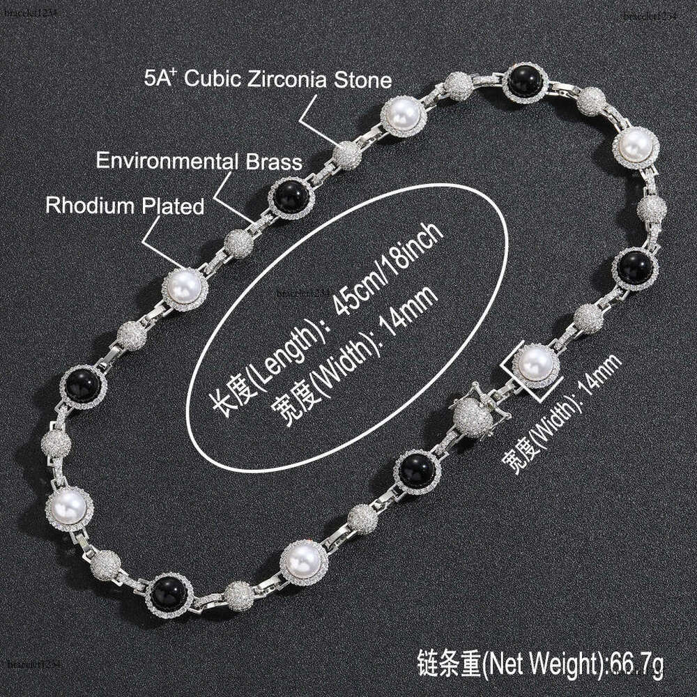 Luxury hip hop micro-inlaid sterling silver ice out VVS Moissanite black and white pearl necklace, men and women's cascading chain Free delivery