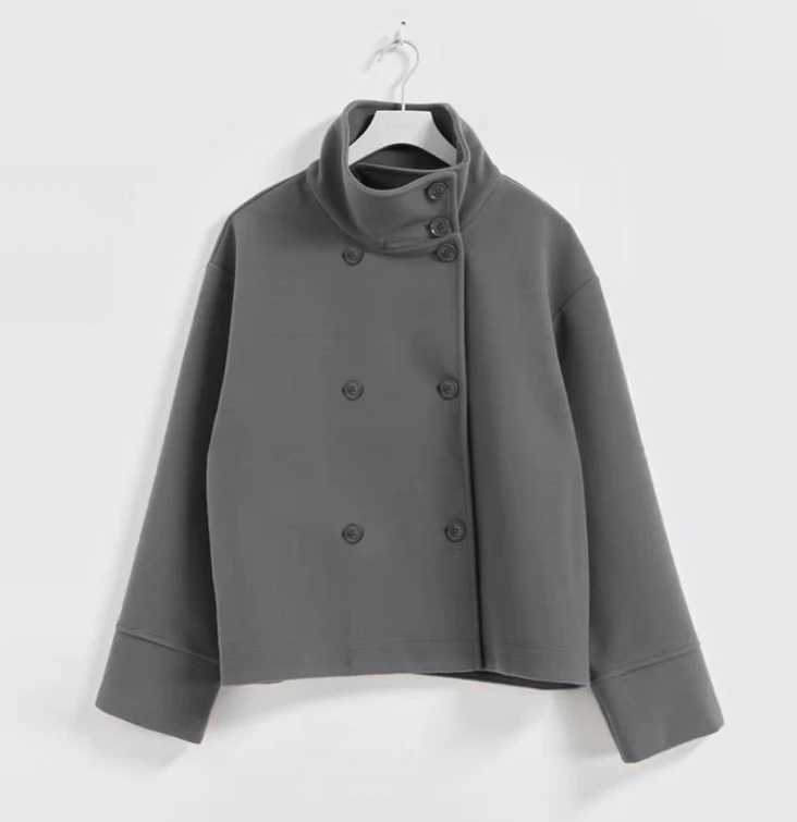 Autumn Winter Woolen Blended Solid Jacket High Collar Full Sleeve Coat Vintage Commuter Outwears 2025 Lady Casual Streetwears J251124