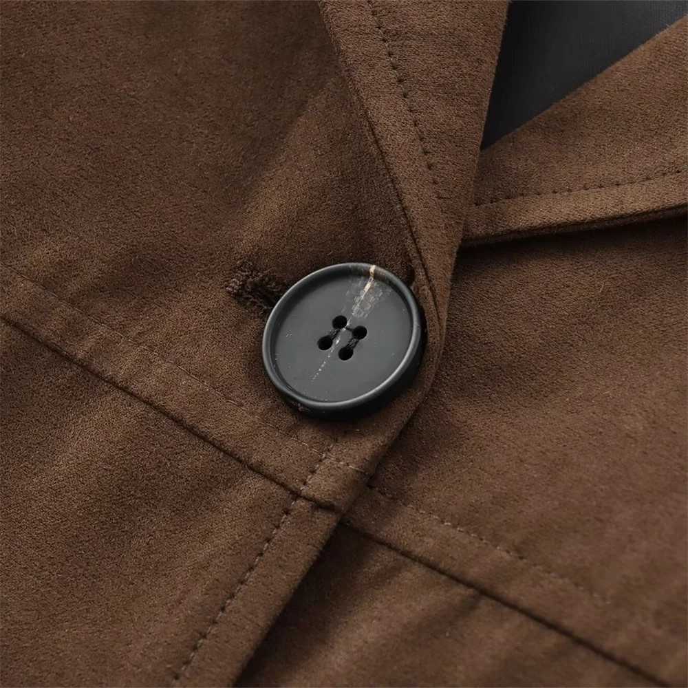 Autumn New European and American Style Versatile Old Money Style Brown Suede Leather Short Coat J251124