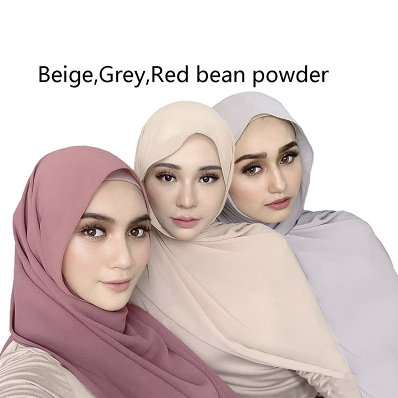 K499 Solid color pearl chiffon bubble scarf gauze long scarf solid color Malaysian ladies headscarf ethnic headscarf scarf
