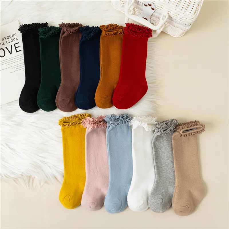 Winter Autumn Baby Girls Ruffle Socks Knee High Lace Long Sock Kids Soft Cotton Toddlers Children Princess Socks For 0-5 Years G251124