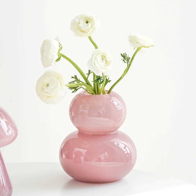 French Medieval High-grade Pink Spray Vase Luxury Ornaments Glass Flower Arrangement Water Flowers Table Flower Device C251124