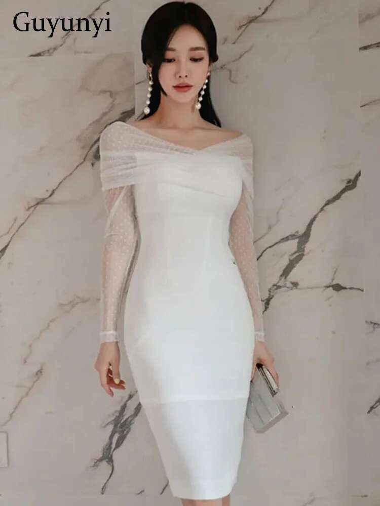 Elegant Office Lady Dress Summer White Lace Sexy Off Shoulder Slash Neck High Waist Tight Temperament Party Women's Dresses