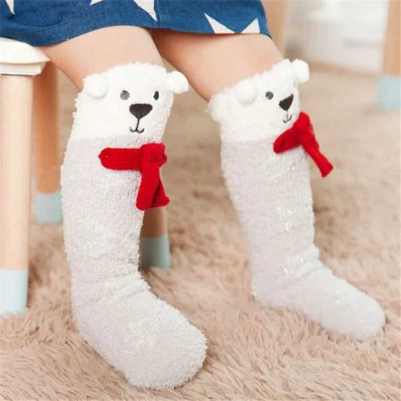 Christmas Childrens Socks For Girls Boys Coral Fleece Kids Striped Long Socks Winter Warm Stockings New Years One Size 2-8Years G251124