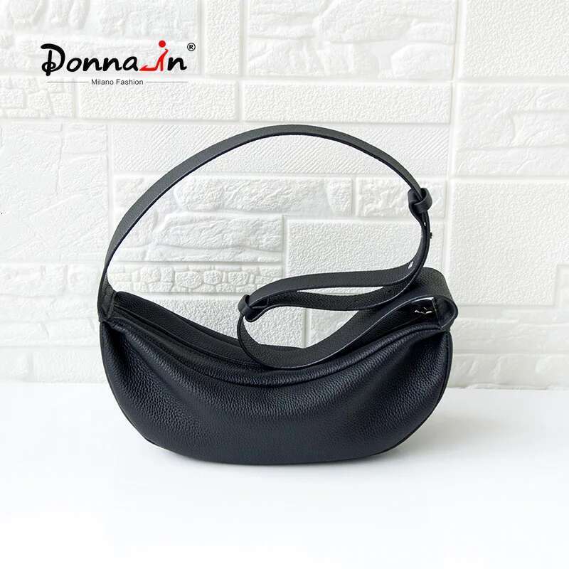 Donna-In Genuine Leather Cross-Body Women Men Classic Casual Black Hobos Chest Bag Comfortable Wide Shoulder Strap