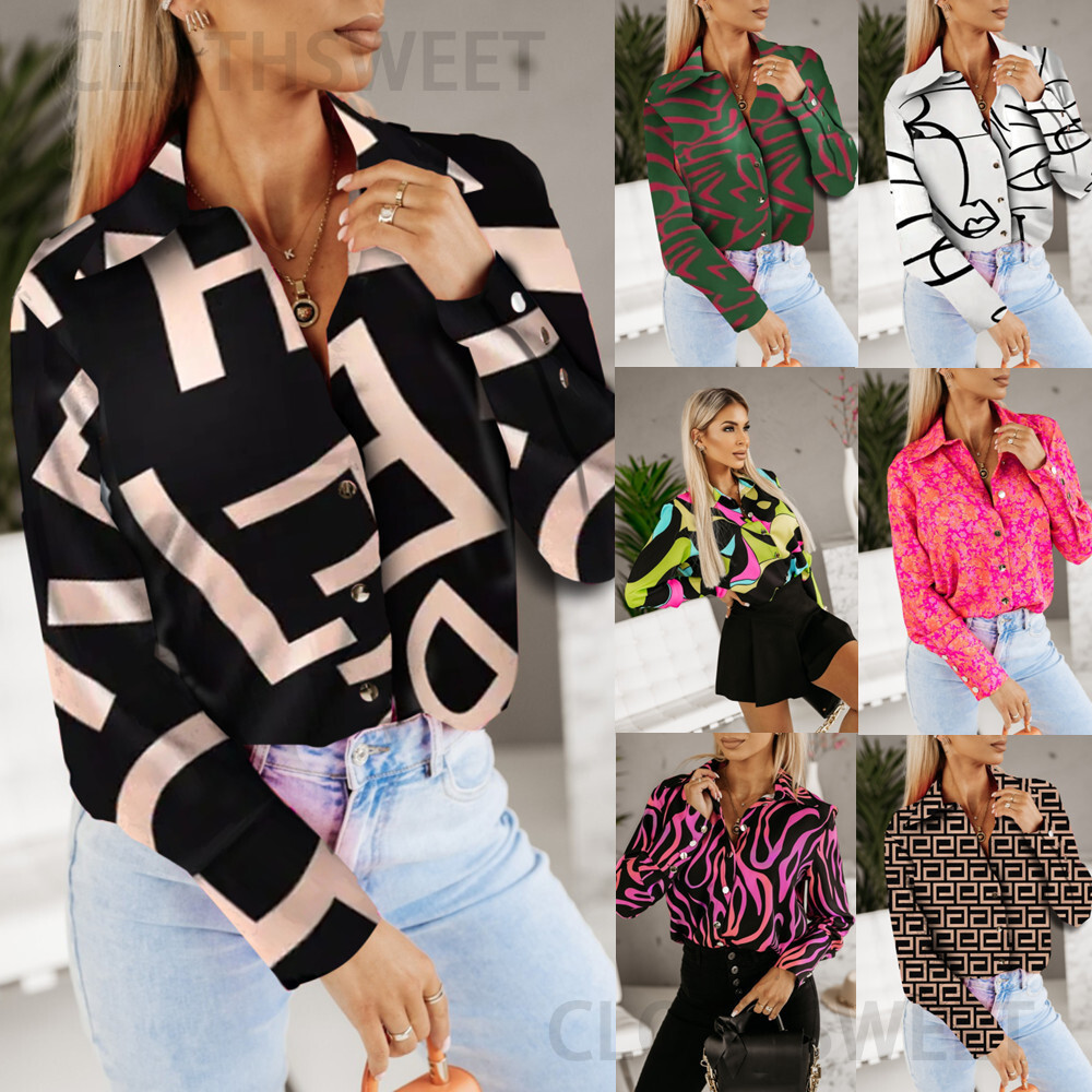 2023 womens spring and autumn top long-sleeved shirt printed shirt woman
