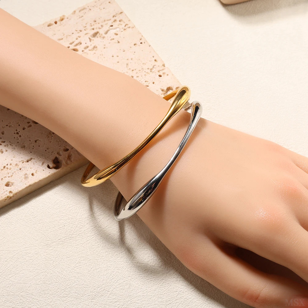 Irregular shaped stainless steel bracelet minimalist Ins cold style highquality smooth cuff wholesale womens jewelry 250415