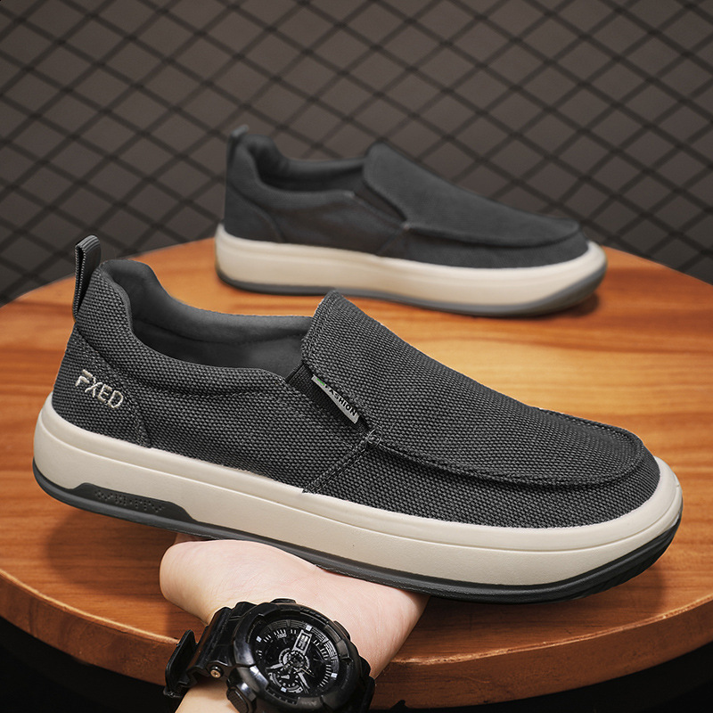 Mens Breathable Casual Canvas Slip Shoes Comfort Slip-on Loafer Soft Penny Loafers for Men Lightweight Driving Boat Shoes 240606