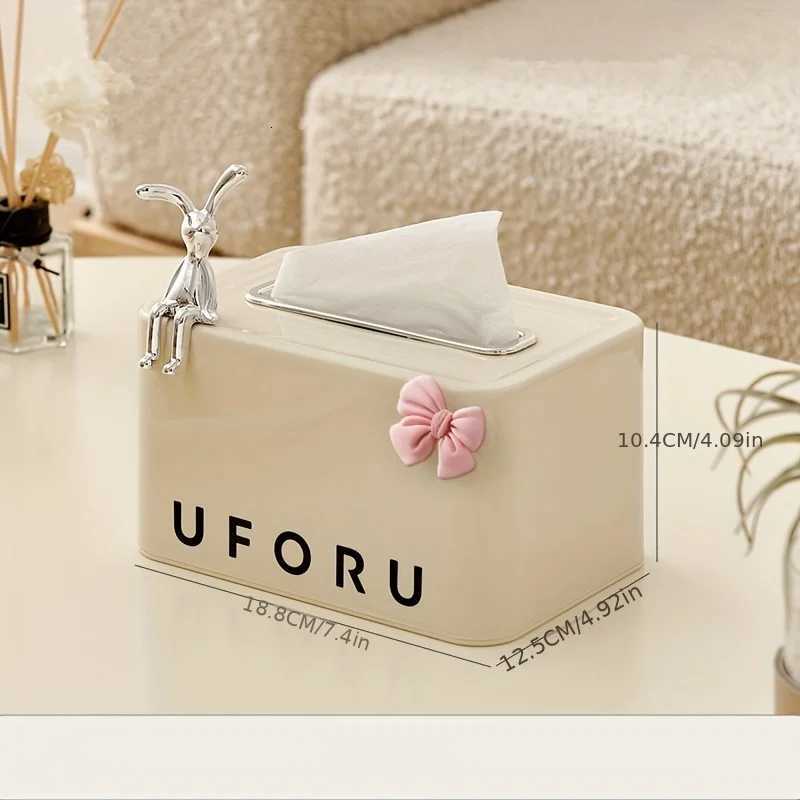 Cute Rabbit Tissue Box Cover Round Plastic Napkin Holder Dispenser for Desktop Bathroom Living RoomM251124