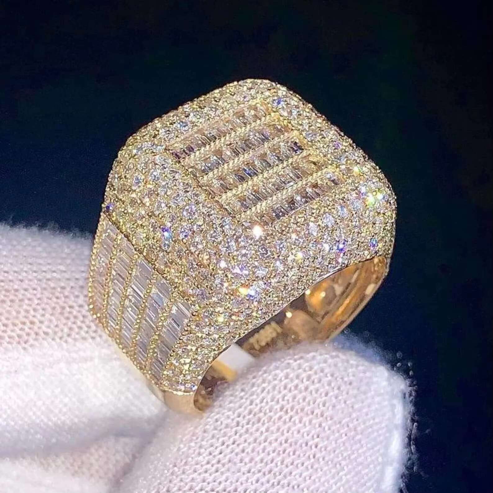 Glamorous Full Ice Out Baguette Moissanite Diamond Real VVS for Mens Custom Hip Hop Rings Available at Best Prices