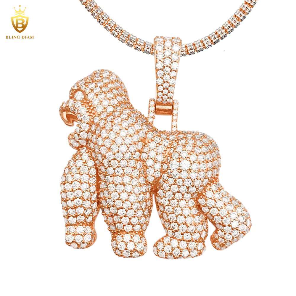Iced Out Hip Hop Jewelry 925 Sterling Silver VVS Moissanite Diamond Gorilla Big Pendant Necklace