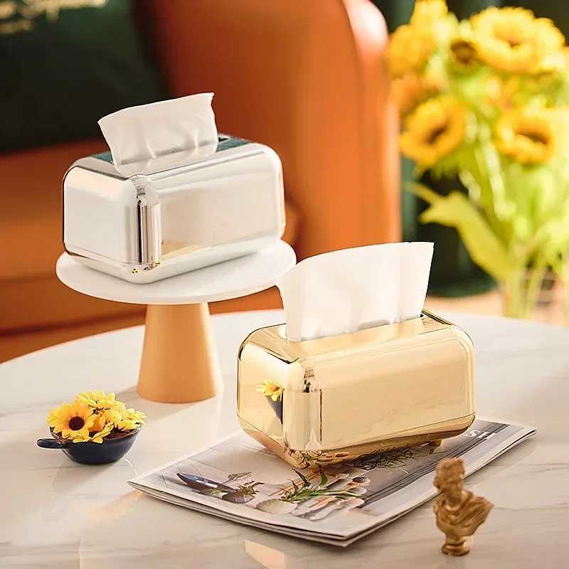 Golden Tissue Boxes Storage Napkin Holder Kitchen Tissue Box Paper Case Organizer Ornament Craft Desktop Tissue Holder HomeM251124