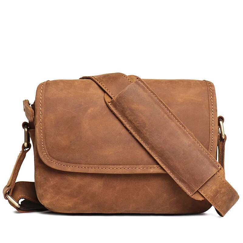 Designer Bag 2025 LUOKIR Vintage Crazy Horse Leather Retro Men's Genuine Cowhide Shoulder Women's Crossbody Ipad Small Square Bag Luxury Bag