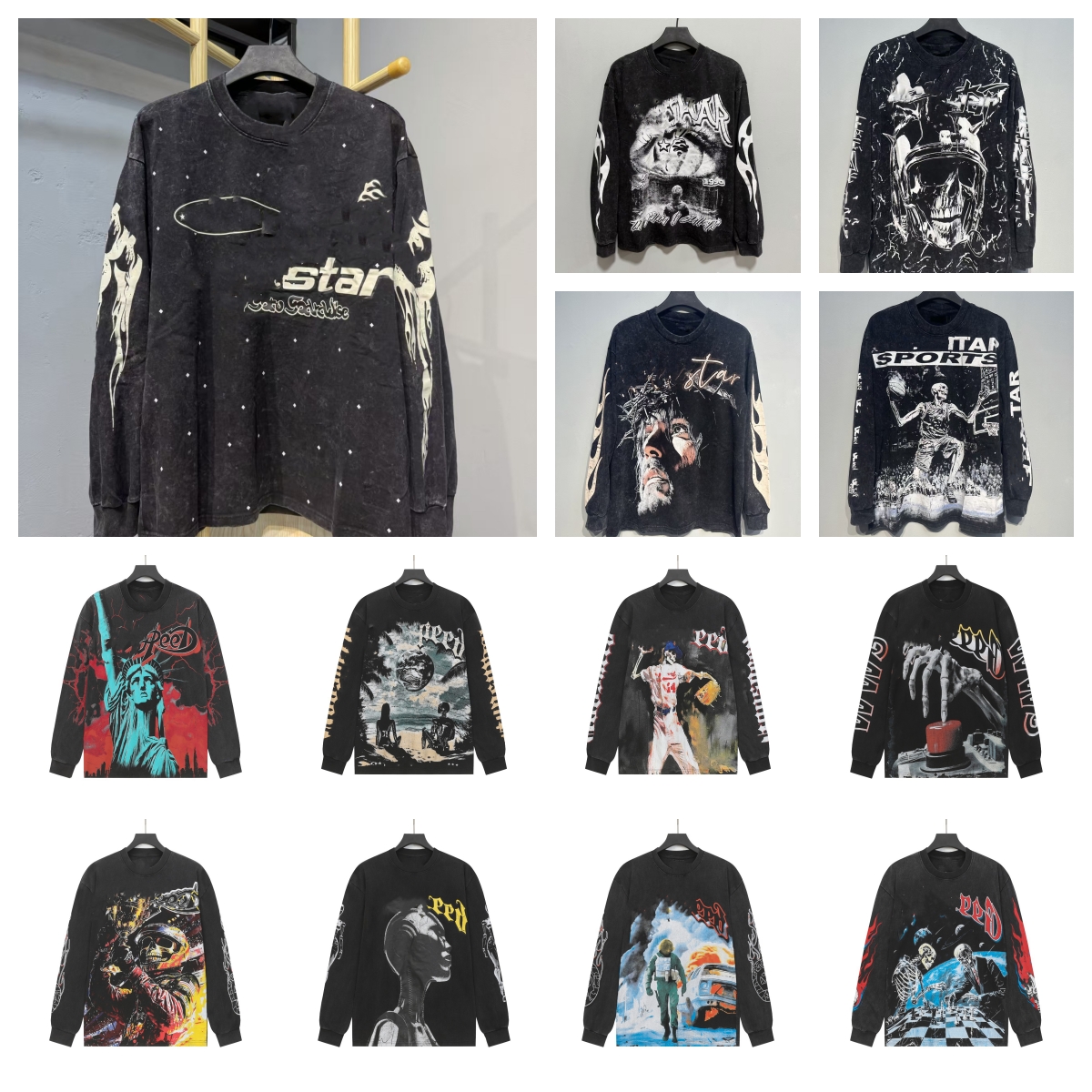 Helly stars long sleeve T-shirt Designer High Street American Fashion Men and Women Lovers Wear Large Size Loose Pullover Long Sleeve T-shirt street long sleeve