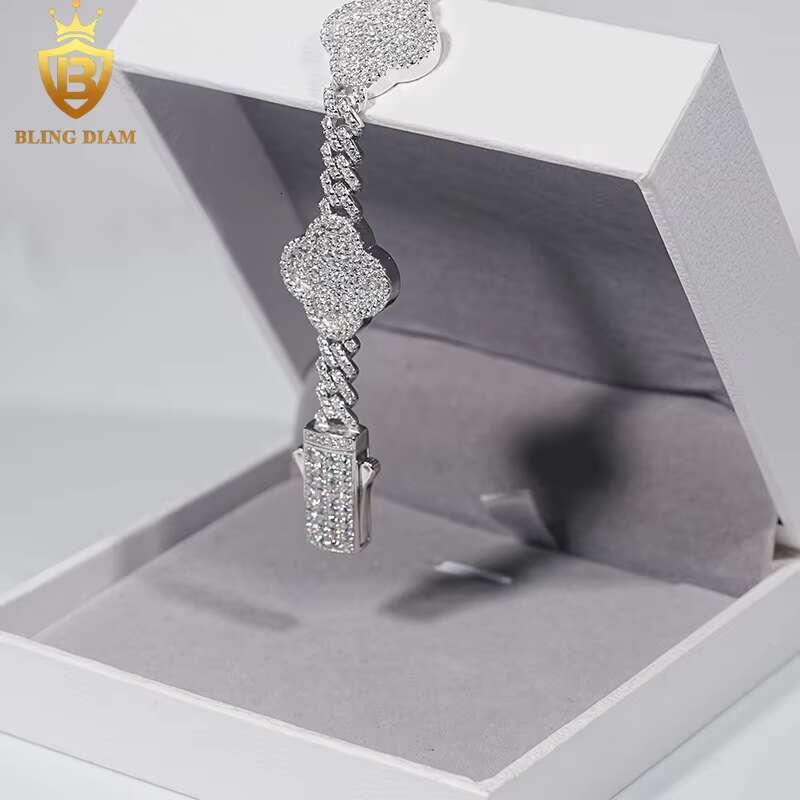 New Design 6mm Fashion Jewelry Iced Out VVS Moissanite Diamond Four-Leaf Clover Bracelet Men Women
