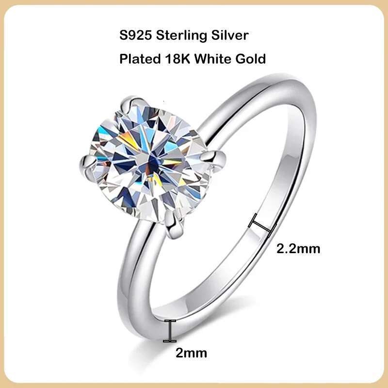 EWYA Luxury 1/2/3CT Oval Cut Full Moissanite Ring For Women S925 Silver Plated 18K White Gold Diamond Rings Bridal Wedding Band
