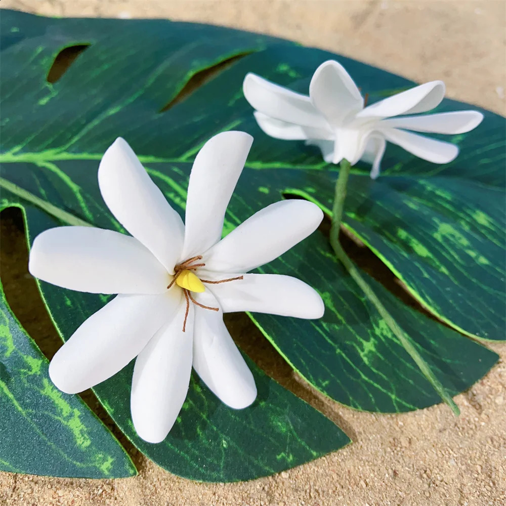8CM Foam Tiare Flower Hair Pick Ear Flower Tahitian Gardenia Tropical Hawaii Hula Flowers Wedding Hair Accessories 10pcs/set 250420