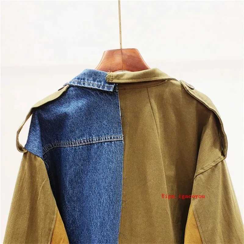 Color Contrast Patchwork Denim Jacket Coat Women Autumn Fashion Loose Letter Print Outerwear Chaquetas Mujer Jeans Jacket Female J251124