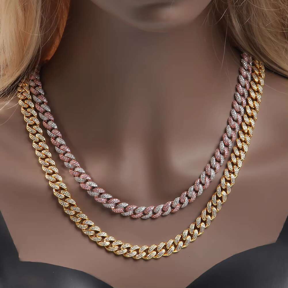 Fashion Iced 10mm Cuban Link Chain Necklace Bracelet Trendy Hiphop CZ Cubic Zirconia Diamond for Women Men Wholesale Brass