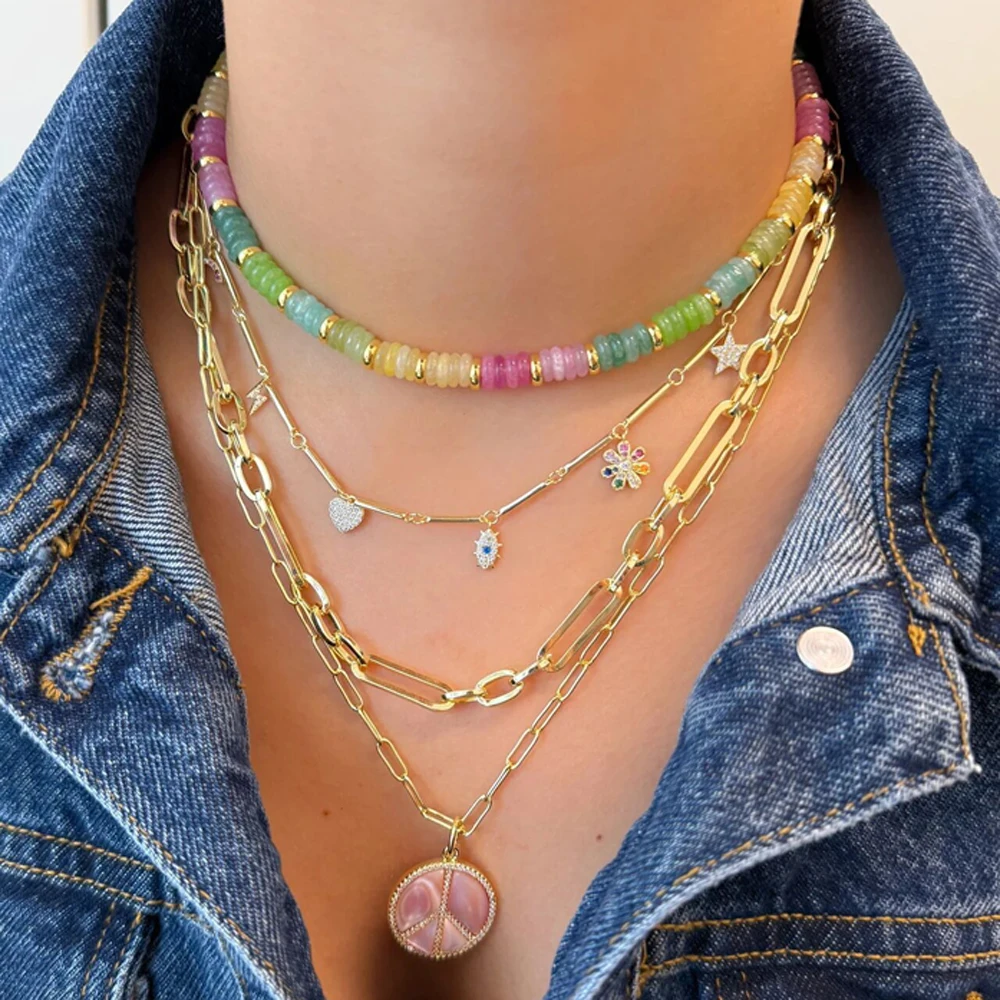 2025 New Fashion Star Heart Flower Pendant Geometry Choker Necklace For Women Girl Sweet Cute Collarbone Chain Jewelry