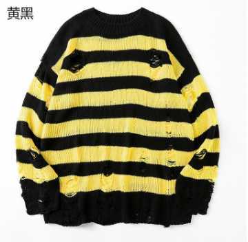 Cross-border couple perforated woolen sweater, Japanese style loose and laid-back trendy version, round-neck, multi-color men's sweater w250424