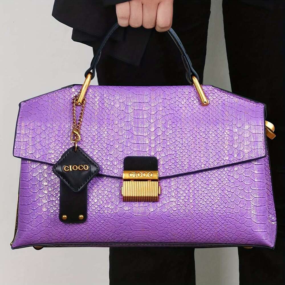 New Retro Blue Snake Pattern Premium Stylish Lightweight Large Capacity Shoulder Handbag For Women