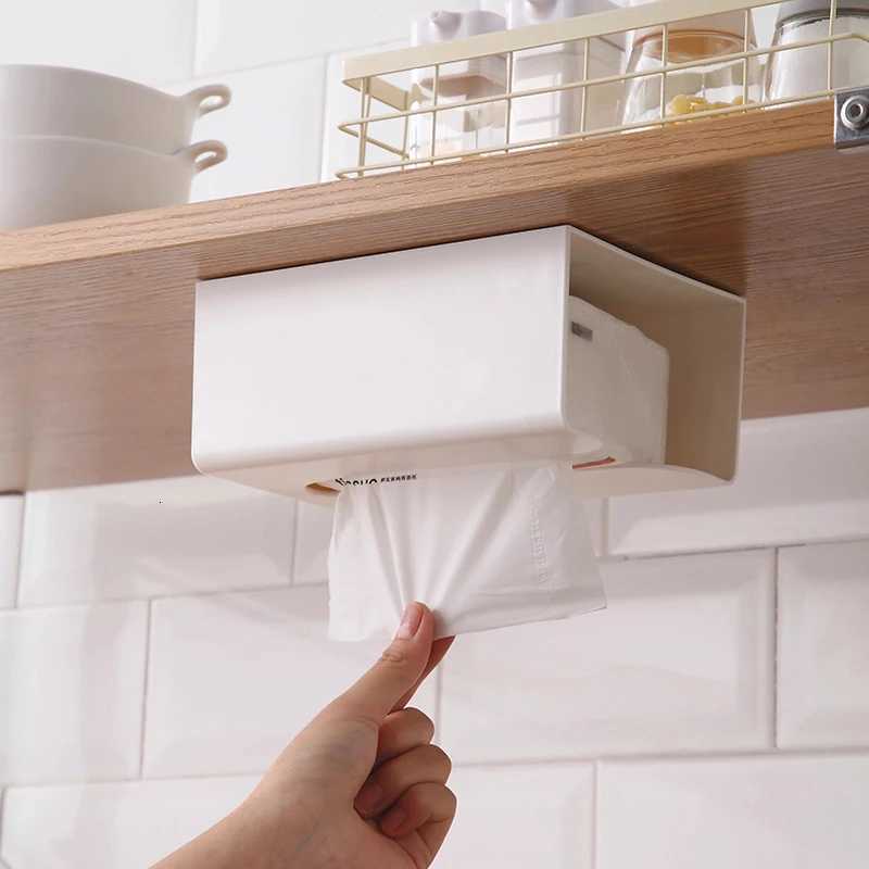 Tissue Box Punch-free Wall-mounted Storage Box Organizer Spring Paper Towel Holder Bathroom Accessories Waterproof Tissue BoxM251124