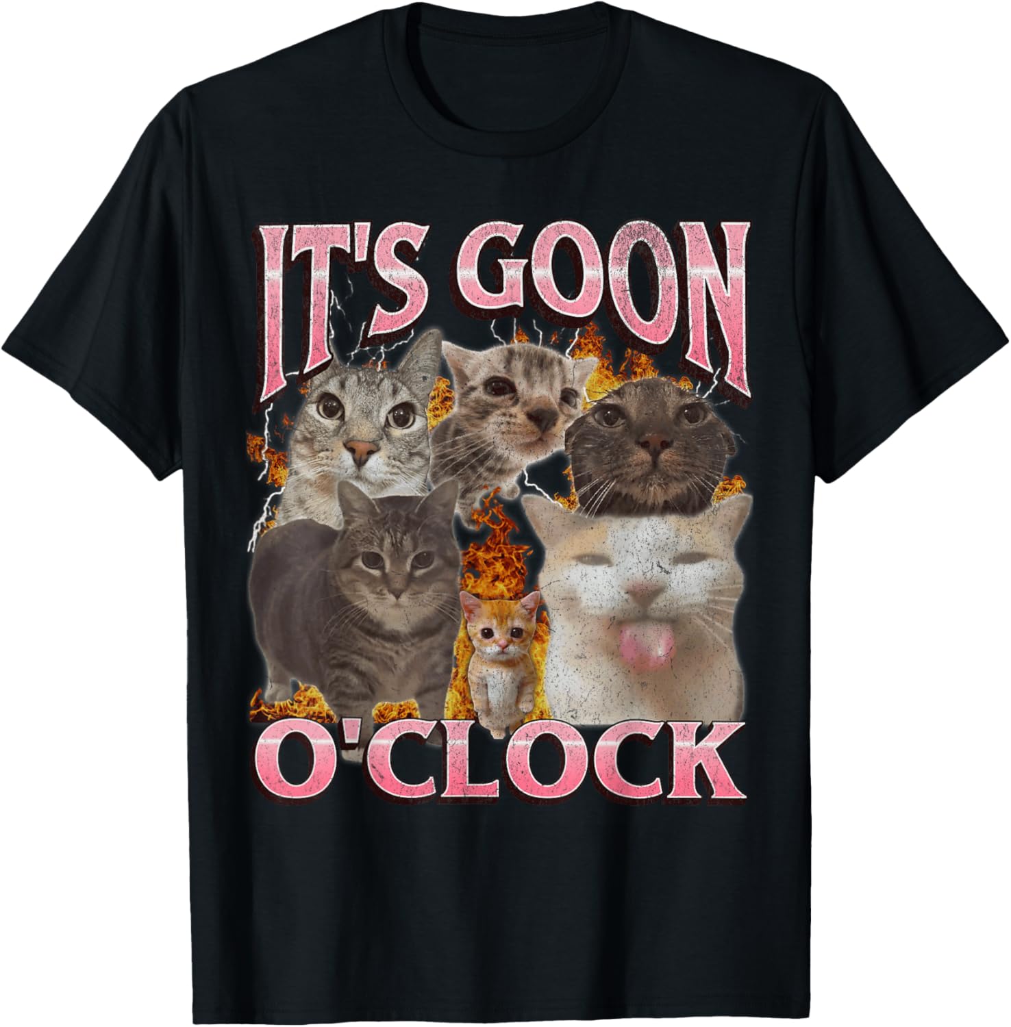 Gooning O'clock Funny Cat Meme Bootleg Graphic T-Shirt 100%Cotton Soft breathable comfortable casual sports Halloween and Christmas gifts Unisex 