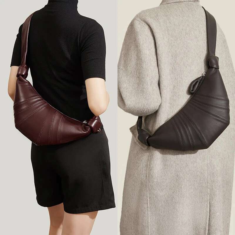 Luxury Designer Minimalist Croissant Commuter Crossbody Crescent Luxurious Small Leather Bag | Trendy Shoulder Purse
