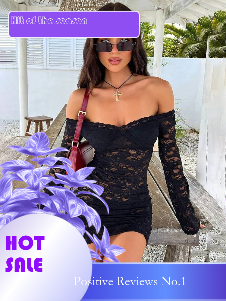 Dongdumaoyi Townlike Perspective Lace Sexy Party Dress Women Off Shoulder Mini Autumn Winter Slim Bodycon Dresses Vestidos