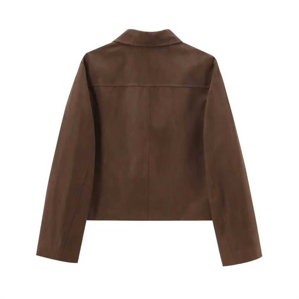 Autumn New European and American Style Versatile Old Money Style Brown Suede Leather Short Coat J251124