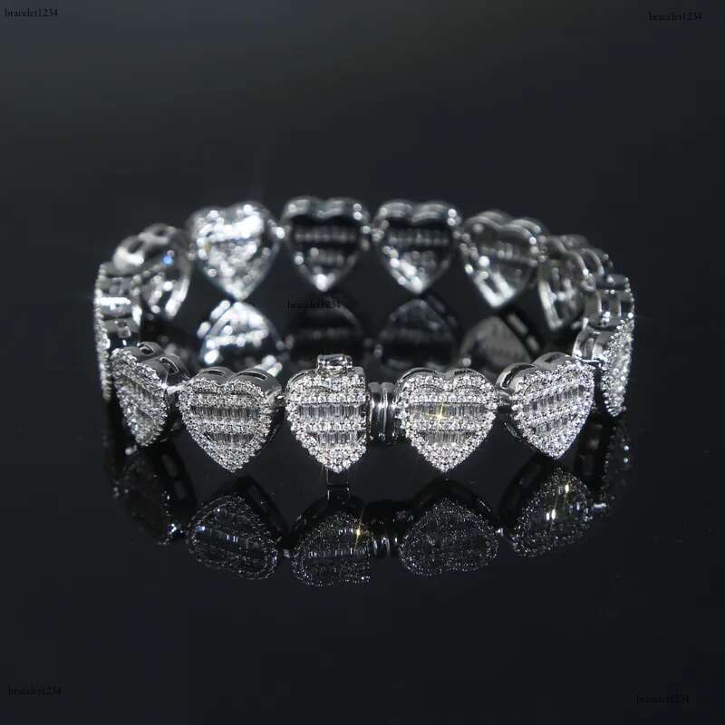 Luxury designer Heart-shaped tennis Bracelet Women's full Spread Ice Out VVS Moissanite Bracelet Hip Hop Jewelry Gift Free shipping