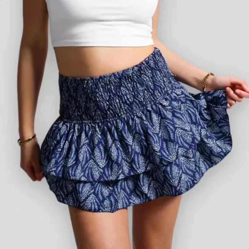 Womens casual printed mini skirt summer fashion womens high waisted pleated skirt Y2K pleated skirt 250422