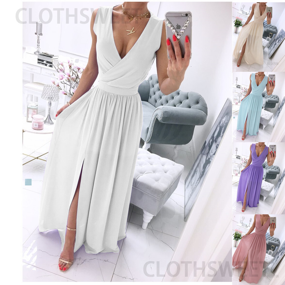 2021 summer new sleeveless solid color V-neck dress