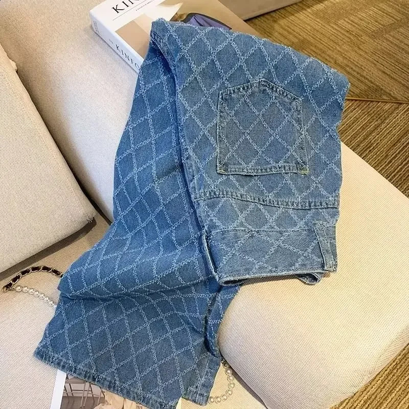 Fashionable high waisted womens jeans Japanese flat bottomed pants youth fashion summer thin pants 250422