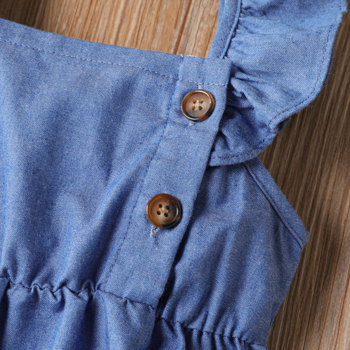 PatPat Baby Girl Ruffled Button Design Sleeveless Denim Rompers