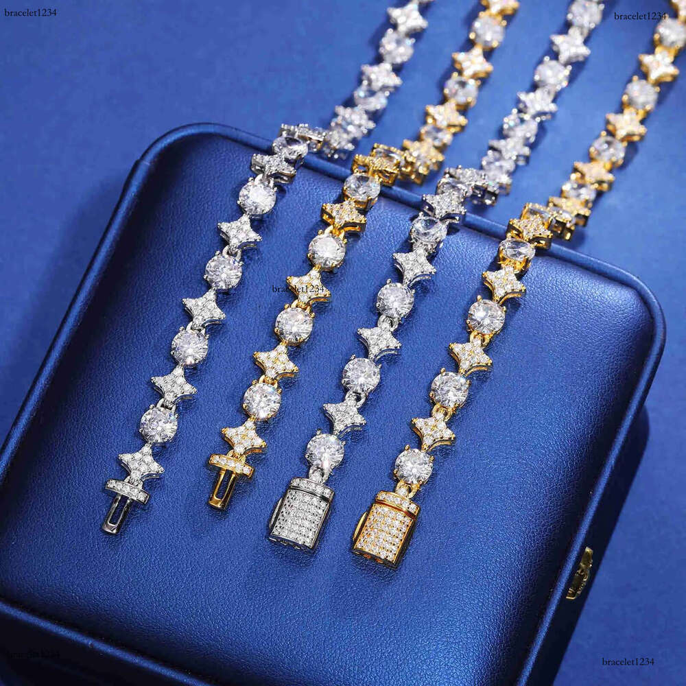 Sterg Sier Star Round Moissanite Tennis Chain Necklace New Design Hip Hop Couple Fine Jewelry Femme For Valentine