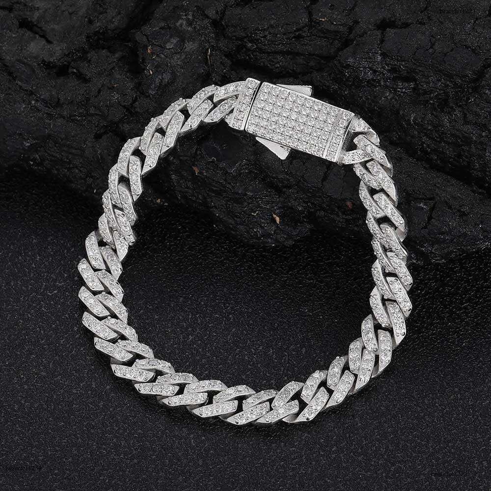 Nuoya Jewelry 8mm Prong Cuban k Chain Iced Out Pass Dia Tester VVS Moissanite Sterg Sier Necklace