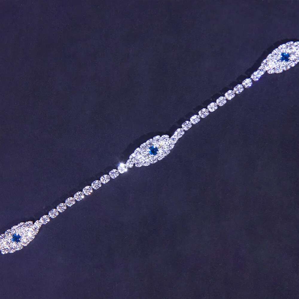 Stonefans Fashion Tennis Choker Rhinestone for Women Charm Collar Chain Blue Crystal Necklace Evil Eye Jewelry