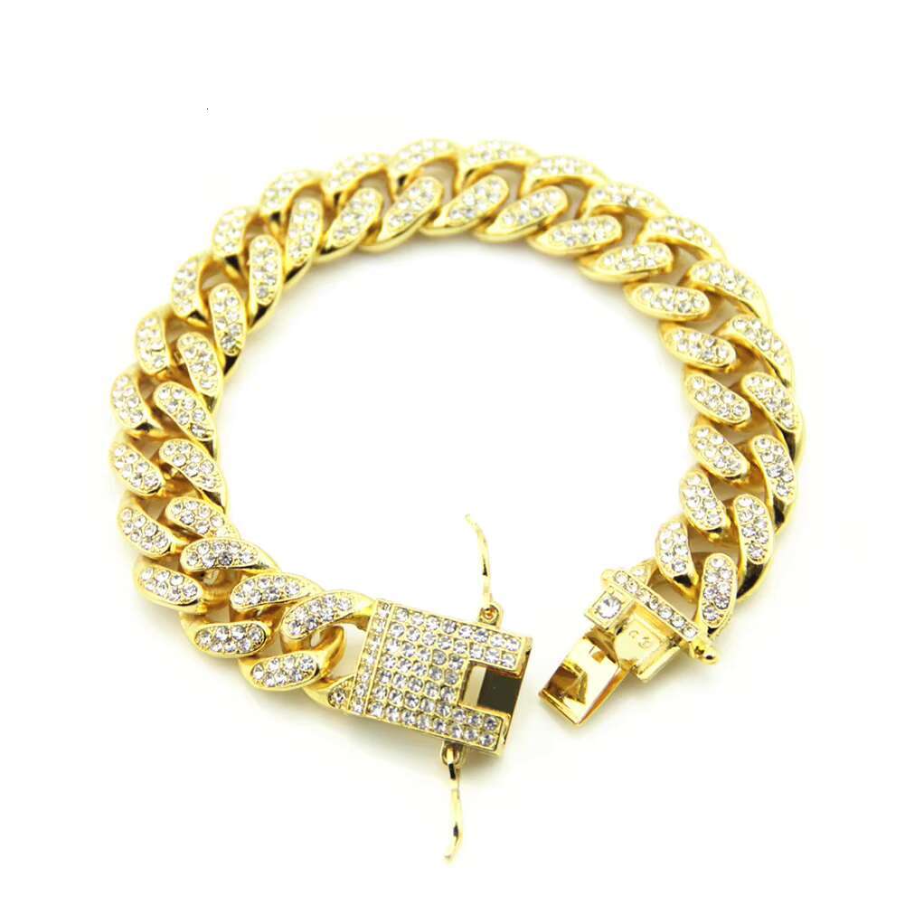 Hot Selling Fine Jewelry Chunky Curb Cuban Bracelets Vintage Gold Plated Bling Crystal Cuban Link Chain Bracelet