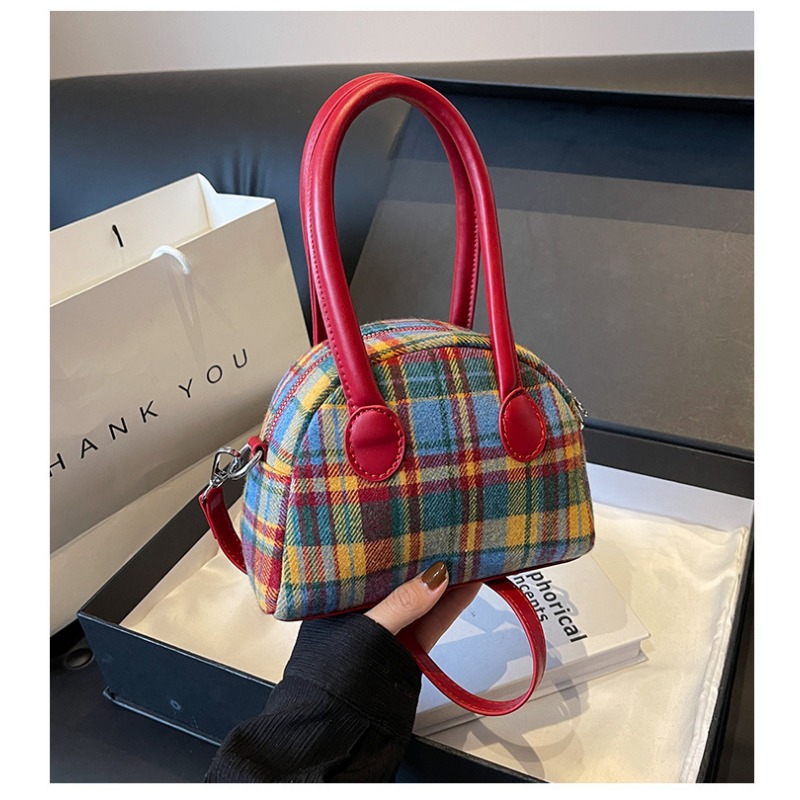 Fashion handbag spring new contrasting color plaid niche messenger bag shell bag