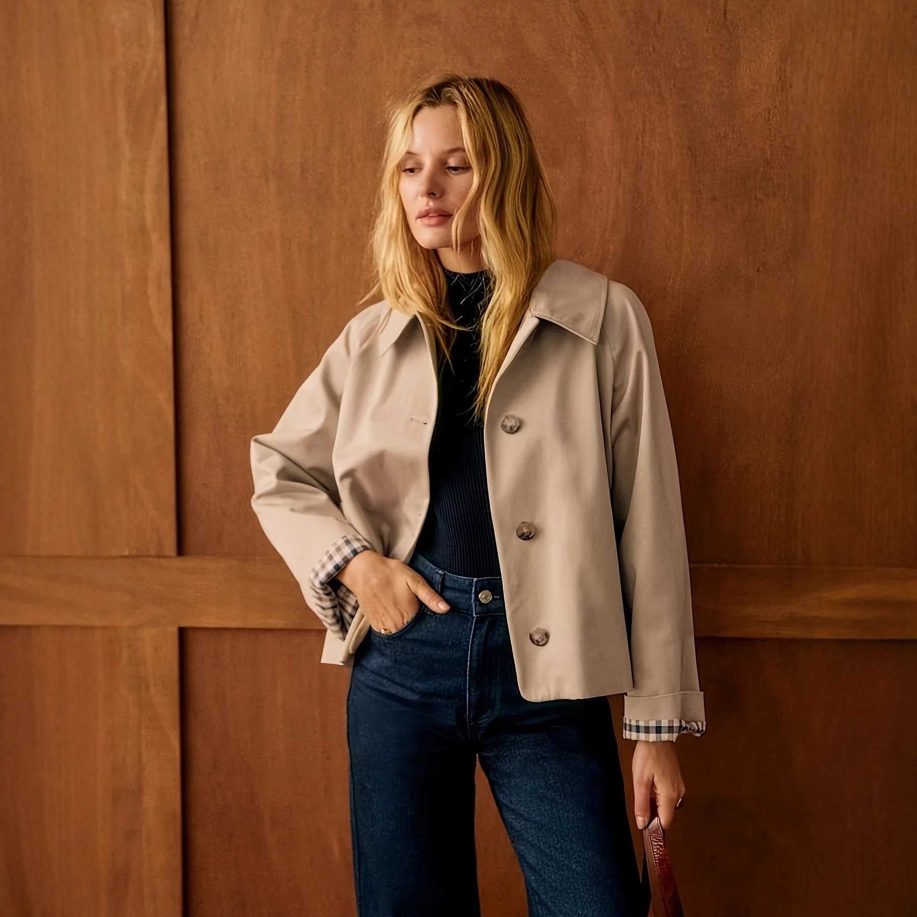 Women Stylish Autumn Blazer Lapel Collar Single Breasted Long Sleeve Jacket for Work Shopping Date Night J251124