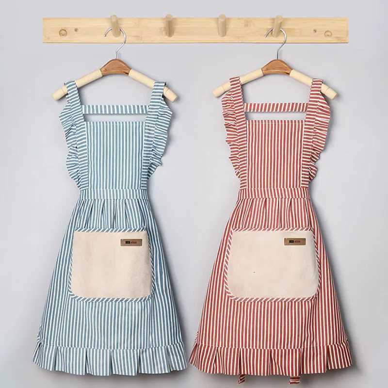 Lace Princess Style Apron Kitchen Household Circumference Belt Pocket Dirt-resistant Hand Wiping Waterproof and Oil-proof Bib C251124