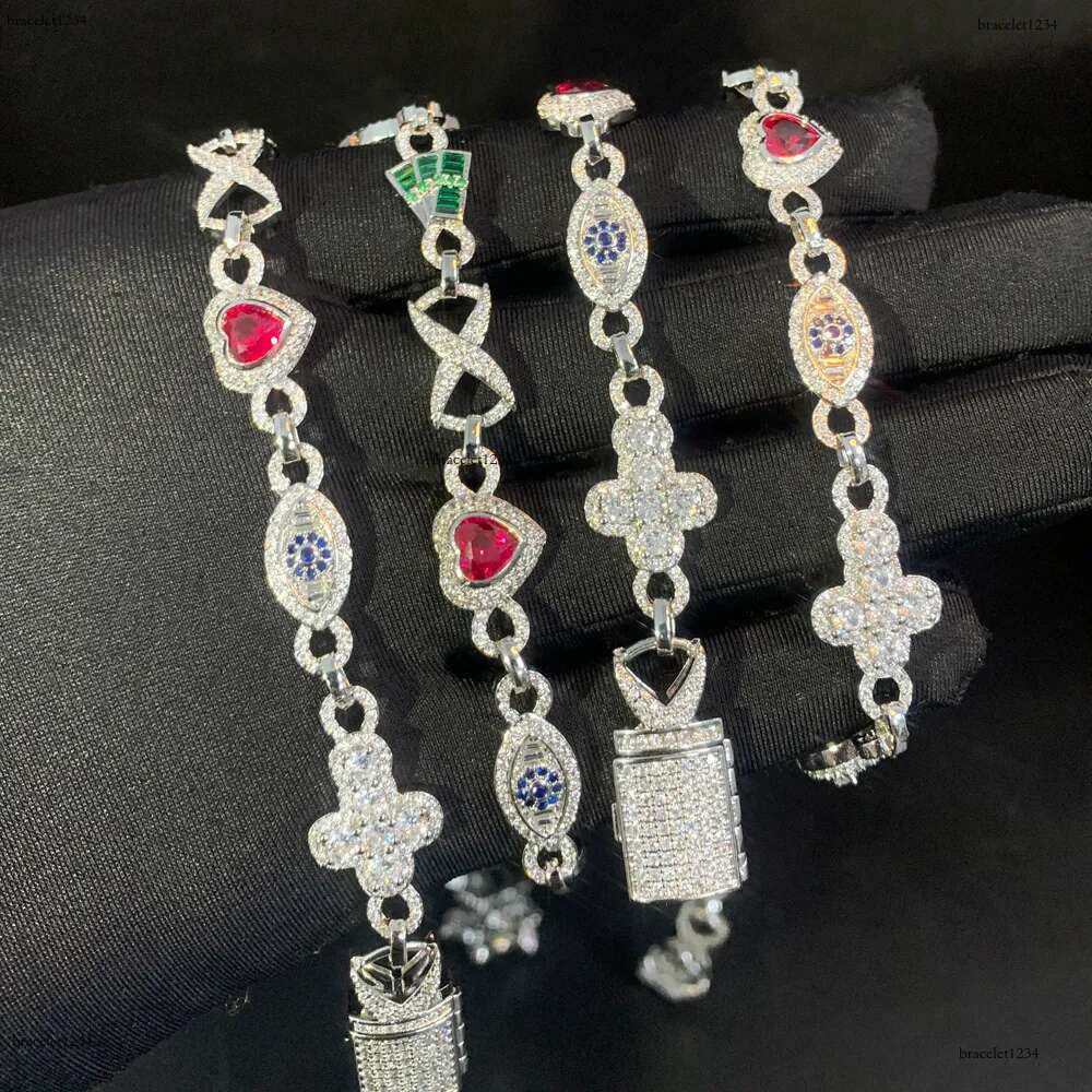 Luxury designer Colored Ice Out VVS Moissanite Cross Evil Eyes Ice Out Cuban k Chain Hip Hop Necklace Jewelry with FREE shipping